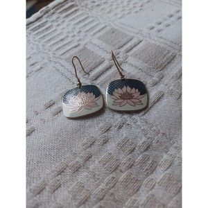 Vintage Laurel Burch Enamel  "Nile Lily"  Multi Colored Dangle Earrings